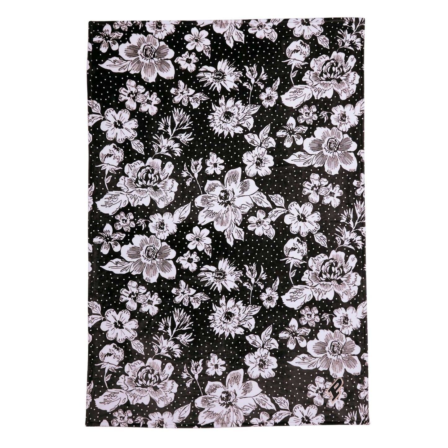 Collegiate Plush XL Throw Blanket-Black/White Rain Garden with Purdue University Logo-Image 2-Vera Bradley