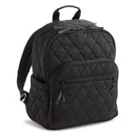 Black quilted backpack on a white background