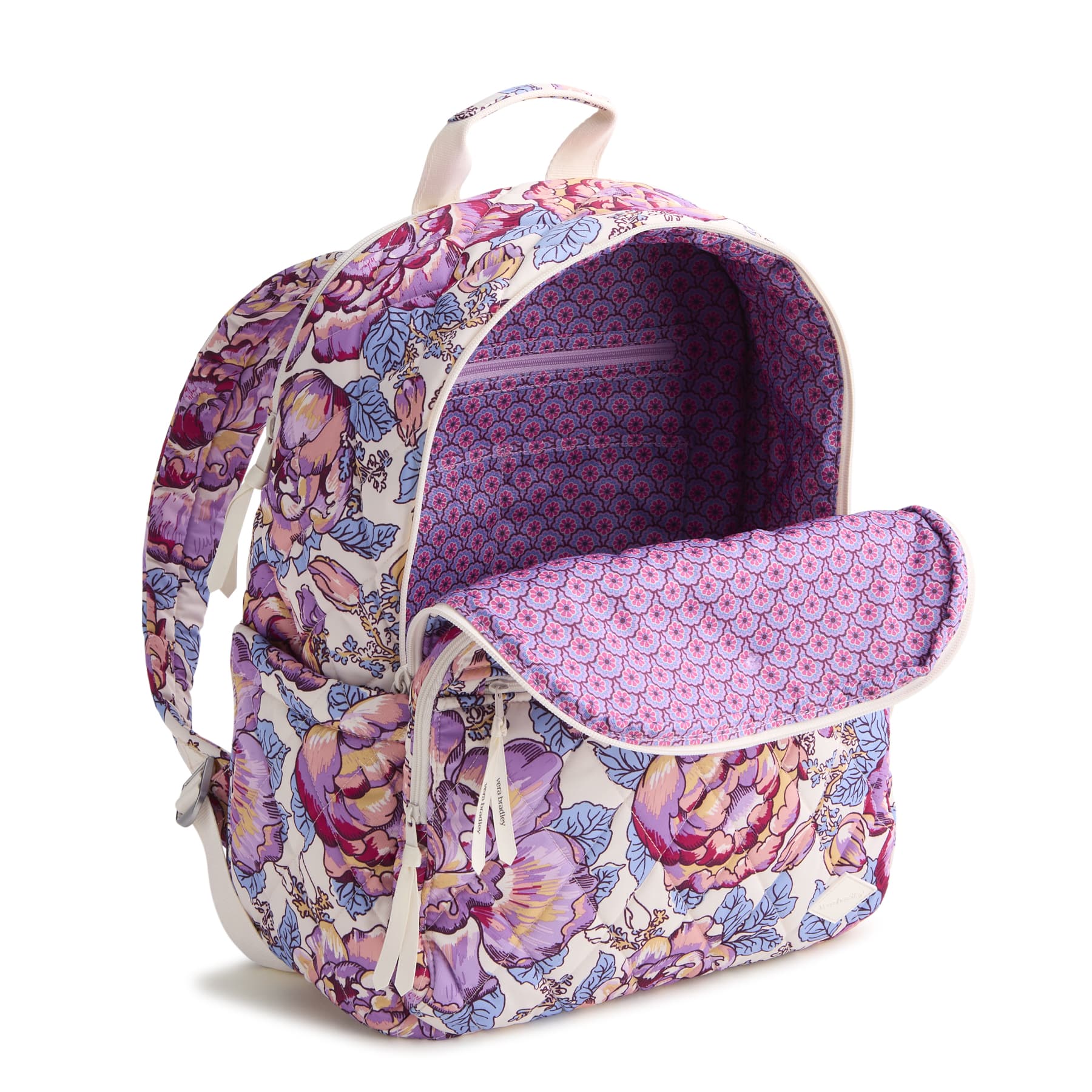 Floral patterned backpack on a white background